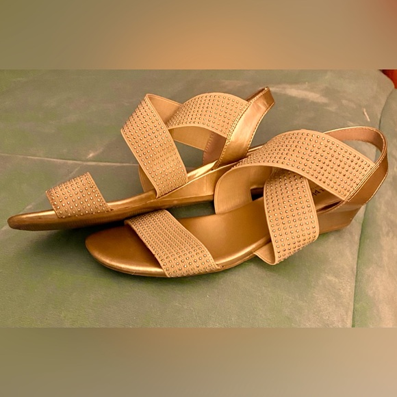 Comfort Plus by PREDICTIONS™ gold rhinestone sandals. - Picture 9 of 12